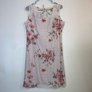 Liz Claiborne VINTAGE Lined Cotton Floral Dress Pastels DRESS 14 EUC pink